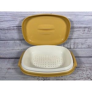 Vintage Tupperware Microwave Rice Vegetable Steamer, Harvest Gold 1273